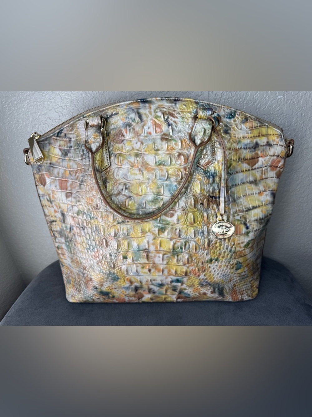 Brahmin Large Duxbury Satchel Poppy Seed Melbourne Leather Croc Embossed Bag - Picture 7 of 16